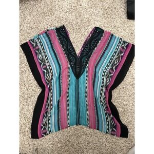 Vtg Y2k Baby Phat Sheer Poncho Top Women's Size M Jewel Aztec‎ Pink Blue